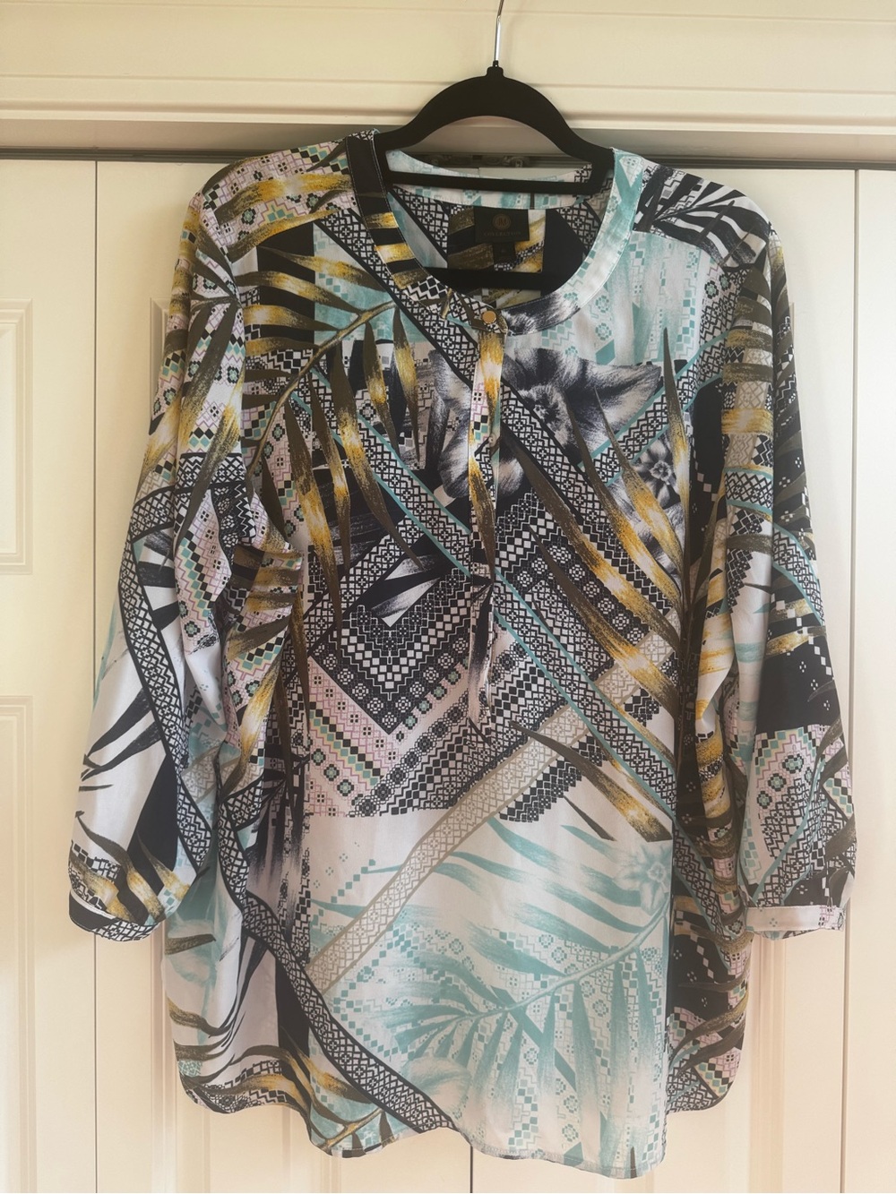 JM Collection Multicolor Geometric & Palm Print Blouse